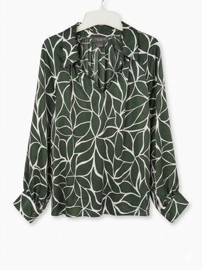 Vince Camuto Satin Botanical Print V-Neck Blouse Sz L EUC QuietLuxury Whimsigoth